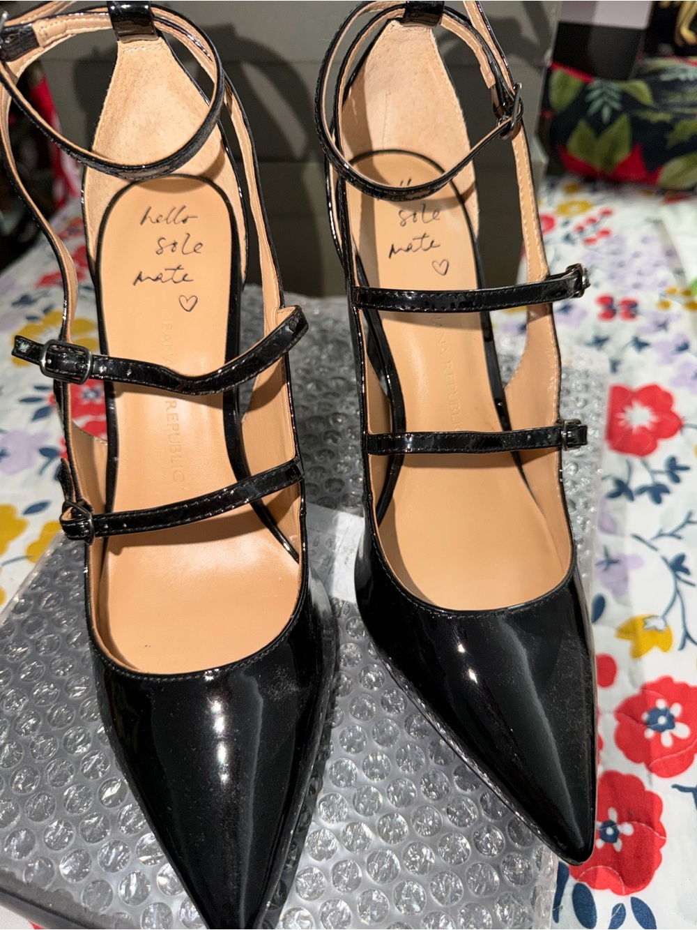 Banana Republic Black Patent Triple-Strap Pointed Heels